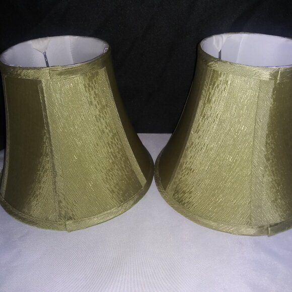 VTG Small Green Bell Shape Lamp Shade Faux Silk 8x9 Home Decor Set of 2 - Picture 3 of 13